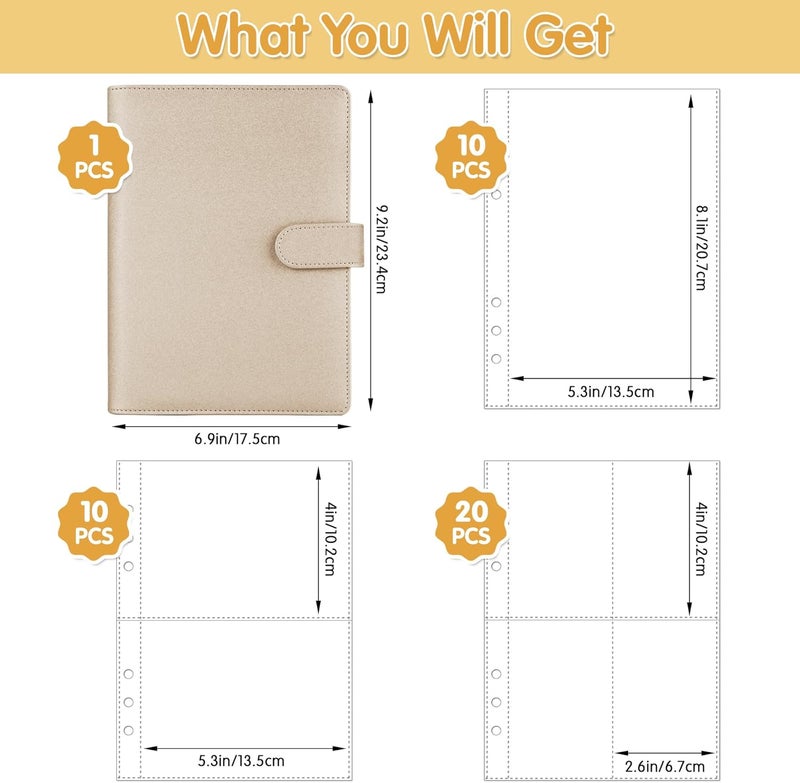 Antner A5 Kpop Photocard Binder 6-Ring Card Collector Album with 40 Pack Card Sleeves, PU Leather Photocard Holder Book with Multi-Size Photo Protectors for Organizing Trading Cards, Glitter Gold - Image 2